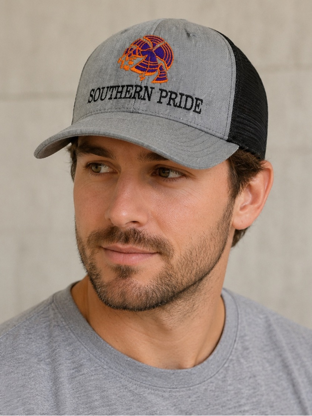 Richardson 115 Southern Pride Trucker Hat Gray Black Mesh Snapback Cap